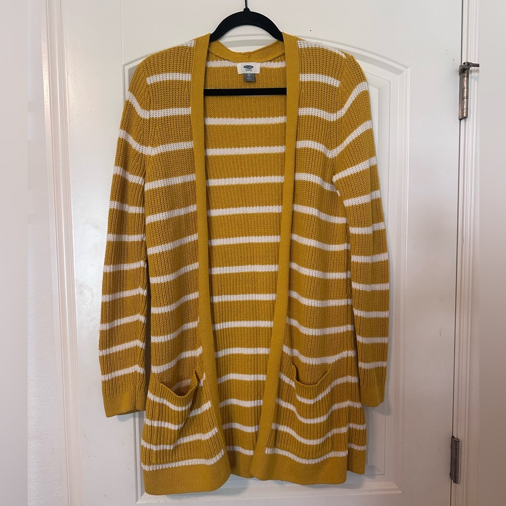 Old Navy Yellow and White Striped Cardigan